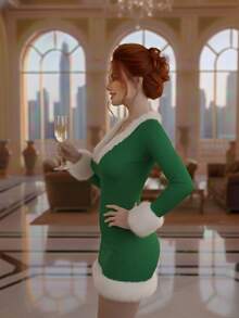Vestido de navidad santa claus con felpa - verde - Ver 2