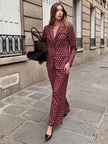 SHEIN PariChic 复古优雅棕色波点女士套装 - 高端质感修身单扣西装外套和垂坠感长裤，时尚百搭的两件套，适合日常通勤和盛大宴会等各种场合。 - 棕色 - 查看 4