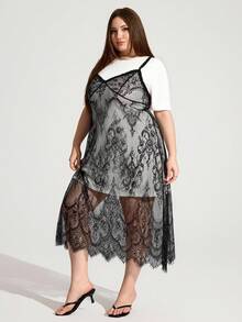 Enliva Abidrinkell 2 In 1 Colorblock, Lace Camisole Long Dress, Plus Size Women,Summer Dresses,Lace Dresses,Birthday Dresses For Women, For Apple Rounded Body Shape