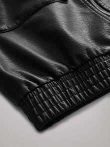 Officeau 男士时尚休闲百搭摩托车皮夹克飞行员夹克，适合秋冬季节，朋克风 - 黑色 - 查看 7