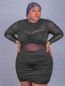 CurvyTilda Vestido transparente e justo em tela fina, tamanho plus size, sexy - Preto - Visão 7