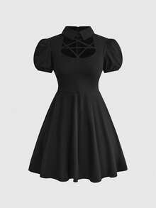 ROMWE Gothic Retro Puff Sleeve Five-Pointed Star Strap Women Short Dress - Multicolor - View 1