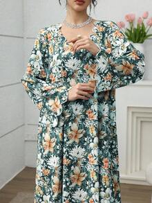Yasmyna 优雅复古浪漫花卉珍珠装饰宽松休闲连衣裙，女士款 - 彩色 - 查看 5