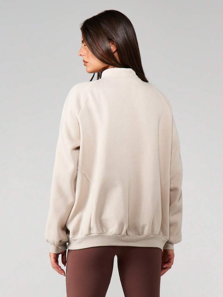 MISSGUIDED クリームファンネルネッククォータージップスウェットシャツ