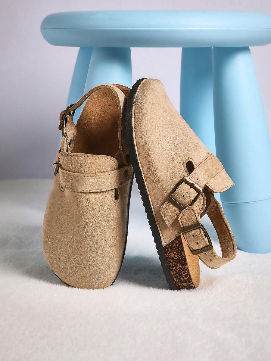 Mini mi Giày lười đế bần mũi kín khóa kép cho trẻ em bán chạy nhất - Không lỗi thời và thoải mái - Màu be - Xem 1