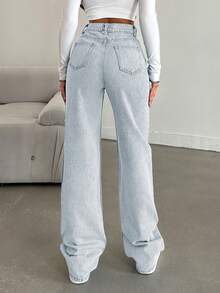 EURMUSE 100%Cotton Straight Leg Jeans Snow Wash - Light Wash - View 2