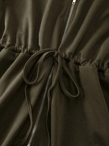 GlowEve Women's Basic High Neck Cinched Waist Zip-Up Two Pieces Set - Army Green - View 7