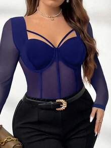 Firerie Blusa de Renda Preta Sólida com Design Vazado e Amarração, Elegante e Sofisticada, Adequada para Uso em Eventos Sociais, Festas, Ano Novo e Escritório Elegante