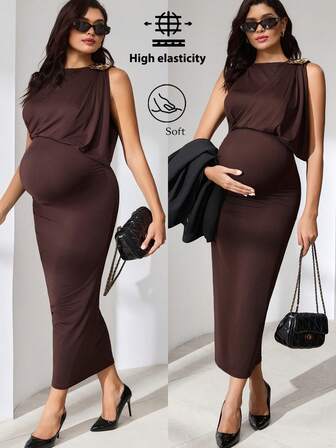 MaterniWear Elegant enfärgad ärmlös, åtsittande mammaklänning för pendling