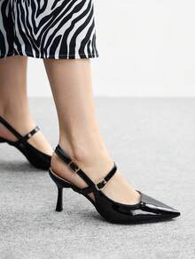 CUCCOO BIZCHIC 女士黑色尖头高跟鞋，性感细高跟露跟礼服鞋，适合工作、派对、宴会等场合 - 黑色 - 查看 5