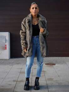 SAYEHFBABY Manteau ouvert sexy et moelleux pour l'automne/l'hiver - Multicolore - Voir 6