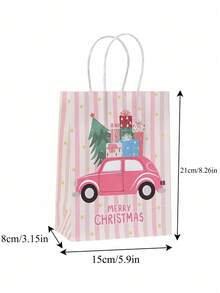 32个粉色圣诞节牛皮纸袋，圣诞礼品袋 - 带提手的牛皮纸袋，彩色圣诞树和驯鹿图案，适用于节日礼物、派对小礼品和礼品包装，圣诞礼品包装袋 - 彩色 - 查看 4