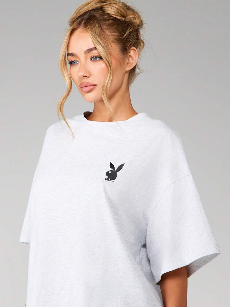 Missguided x Playboy Camiseta de manga corta con cuello redondo de mezcla de algodón, estampado de portada de revista oversize, ajuste relajado, para uso casual en primavera y verano