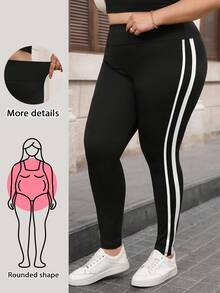 Enliva Quần legging bó sát màu trơn cỡ lớn, mặc thường ngày - màu đen - Xem 8