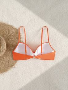 Swim Basics Women's Solid Color Criss-Cross Sexy Bikini Top, Summer Beach - Orange - View 2