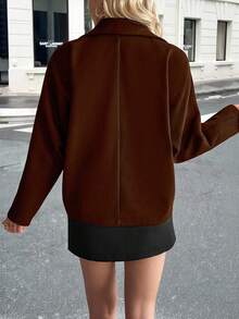 Pariaura 优雅独特的插肩宽松翻领双排扣尼龙夹克，秋冬 - 棕色 - 查看 2