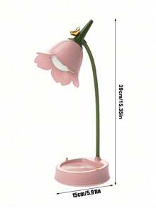 创意新款USB充电触控LED护眼学生阅读台灯，带手机支架，可折叠柔光夜灯，三色调光及无级调光，花鸟图案 - 彩色 - 查看 4