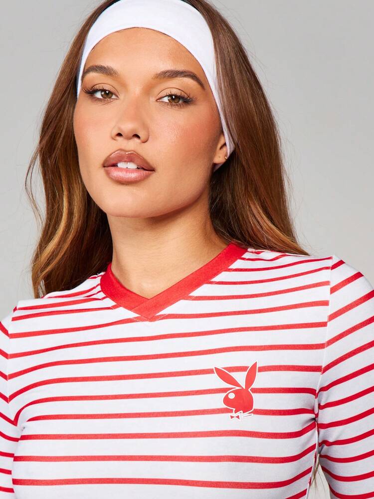 Missguided x Playboy Striped Long Sleeve Crop Top And Wide Leg Palazzo Pants Two Piece Lounge Set Casual Coordinated Outfit