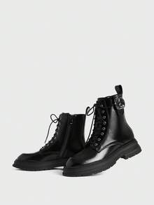 Sugerpunk Women's Fashionable Versatile Lace-Up Ankle Boots For Christmas - Black - View 4