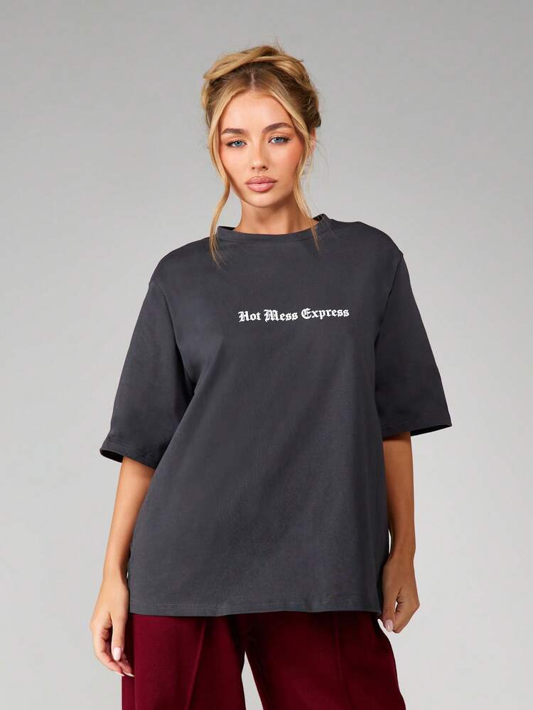 MISSGUIDED Hot Mess Express Graphic Print Oversized Short Sleeve Cotton T-Shirt For Women Casual Streetwear