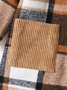 SHEIN Baby Boy 0-3 Years Unisex Casual Loose Fit Plaid Long Sleeve Hooded Winter Coat, Suitable For Outdoor, Home, Leisure And Sports Wear, Autumn/Winter Baby Boy Fall Winter Baby Unisex For Fall Winter Coats Newborn Baby Boy Late Fall Boy - Brown - View 4