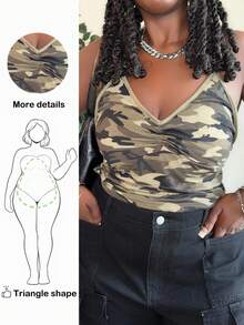 Truni 大码夏季休闲迷彩露背吊带上衣 - 軍綠色 - 查看 1