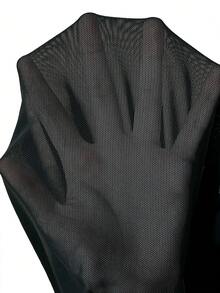 Breakform 女士哥特复古性感网纱刺绣城堡图案拼接纯色针织面料方领弹力荷叶边前片褶皱金属交叉喇叭袖短款T恤 - 黑色 - 查看 7