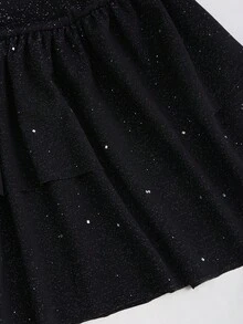 Sweetra Nuevo vestido mini ajustado y brillante con dobladillo de pastel para fiestas, para mujer, para otoño/invierno - Negro - Ver 5
