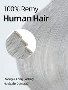 ROMWE Grunge Punk Colored Clip In Hair Extensions 100% Real Human Hair 18 Inch 3Pcs Grey Invisible Straight Highlight Colorful Hairpieces Rainbow Hair Extension For Women/Girls - SGray - View 6