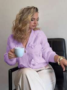 Jeta Ari Women's Soft Pink Bow Cardigan - Mauve Purple - View 6