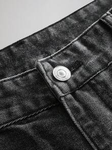 Officeau 男士水洗浅蓝色直筒牛仔裤，宽松版型，复古Y2K风格，简约百搭，春夏皆宜 - 深灰色 - 查看 3