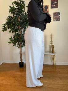 Truni Theloveshegives Plus Size Solid Color Drawstring Waist Casual Loose Sweatpants Graduation,Back To School Outfits,Graduation,Teacher Outfits For Women,Back To School, For Pear Triangle Body Shape - Light Grey - View 3