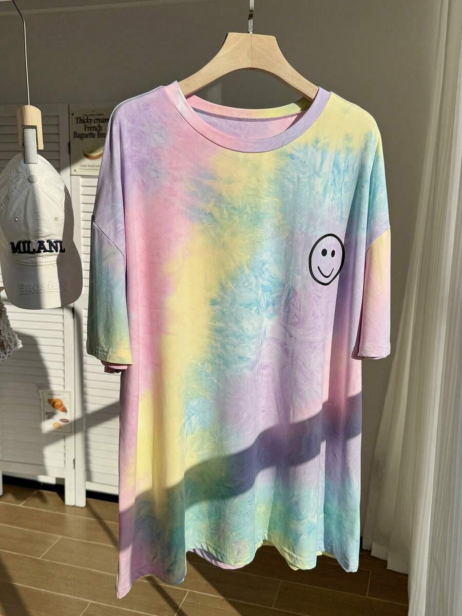 Comfortcana 大尺碼織染印花圓領短袖t卹,適用於夏季 - 淡紫色 - 查看 1