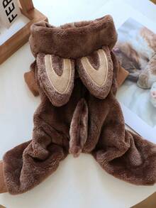 PETSIN 1件宠物服装，猫狗通用款，秋冬季加厚保暖连体衣，可爱卡通造型变身服，冬季柔软舒适连帽卫衣 - 棕色 - 查看 6