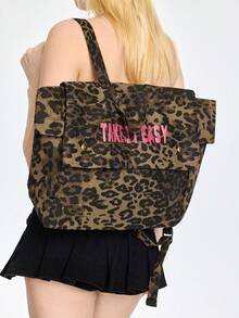 ROMWE Una mochila espaciosa con estampado de leopardo para mujeres, perfecta para viajes, la escuela o el uso diario. Esta bolsa elegante y versátil es adecuada para mujeres. Estampado de guepardo - Multicolor - Ver 6