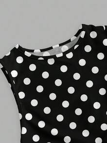 SHEIN EZwear 黑白波点图案休闲性感修身针织连衣裙，适合夏季度假和海滩穿着 - 彩色 - 查看 3