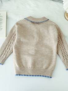 Genkimix Kids Áo khoác cardigan dài tay cài nút hình trái tim viền tương phản cho bé gái - Nhiều màu - Xem 2