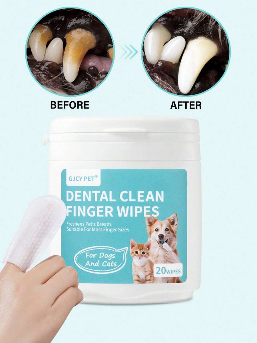 PETSIN Pet Dental Finger Wipes For Dogs & Cats - 20 Count, Gently Cleans Teeth & Freshens Breath, Easy-To-Use Finger Pads For Daily Oral Care, No Rinse Needed