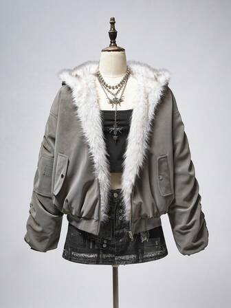 Grunge Punk Y2K Fake-Fell & Velours umkehrbarer Damen K-Pop Jacke, geeignet für Herbst/Winter