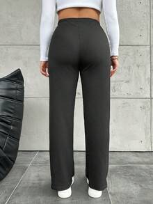 Plus Size Casual Solid Color Straight Leg Pants - Dark Grey - View 5