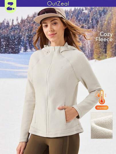 OutZeal Dam Vinter Termisk Utomhus Fleece Julkläder Långärmad Camping Vandring Zip Jacka Med Ficka