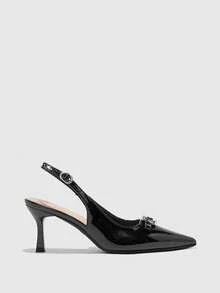 CUCCOO BIZCHIC 女士时尚优雅金属装饰尖头高跟鞋，适合通勤 - 黑色 - 查看 2