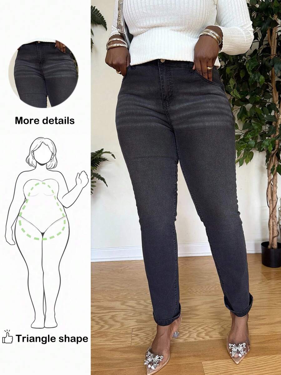 Truni __theloveshegives Plus Size Women's Casual Basic Black Stretch ...
