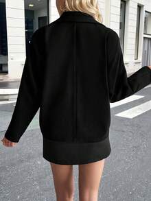 Pariaura 优雅独特的插肩宽松翻领双排扣尼龙夹克，秋冬 - 黑色 - 查看 2