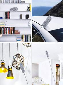 Stainless Steel Pole Retractable Duster With Extra Long Pole, Bendable Head And Long Handle Duster For Cleaning Ceiling Fans, High Ceilings, Blinds, Furniture And Cars - Grey - View 3