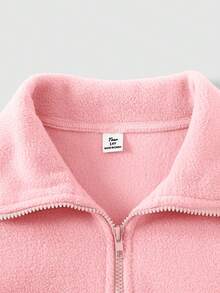 SHEIN Teen Girl Solid Color Half-Zip Drop Shoulder Hoodie And Pants Casual Loose Suit - Pink - View 3