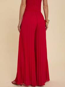 COSMINA 女士优雅阔腿褶裥长裤，通勤百搭，四季皆宜 - 紅色 - 查看 3