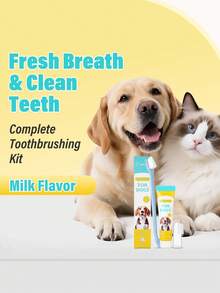 PETSIN Kit de cuidado oral para perros - Contiene pasta de dientes para perros, cepillo de dientes de doble cabezal, cepillo de dedo de silicona - (40 ml) ¡Aliento fresco, encías saludables! - Blanco - Ver 2