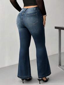 Hourglow Plus Size Women Casual Commuter Street Distressed Flare Jeans/Autumn /Winter - Blue - View 6