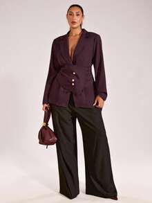 SHEIN BAE Blazer de talla grande de unicolor con cintura ceñida, adecuado para el trabajo - Rosa Fucsia - Ver 7